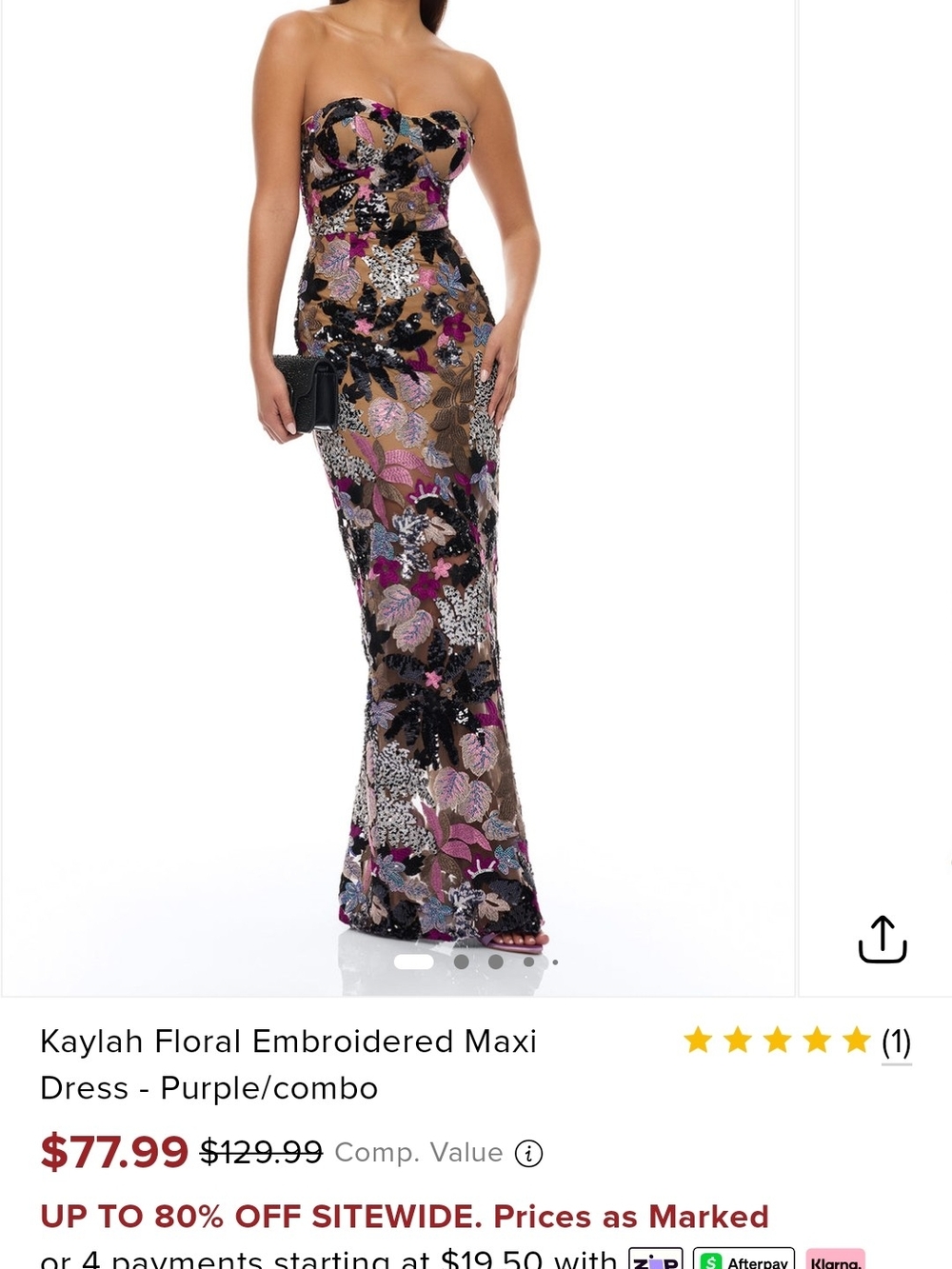 Fashion Nova Strapless Floral Embroidered Maxi Dress in Purple and Black